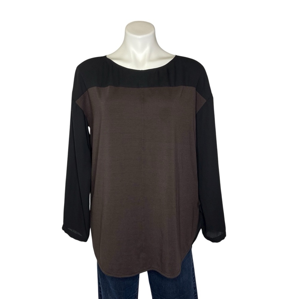 LYSSE Blouse Colorblock Long Sleeves Black Brown Womens Size Large